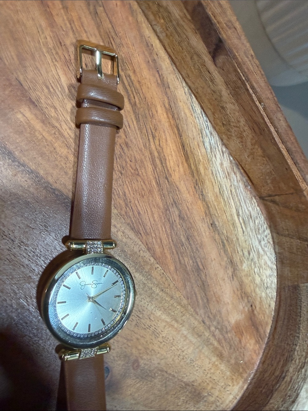Jessica Simpson Gold-Tone Dial Brown Leather Strap Watch with Crystal Accents - Picture 7 of 9